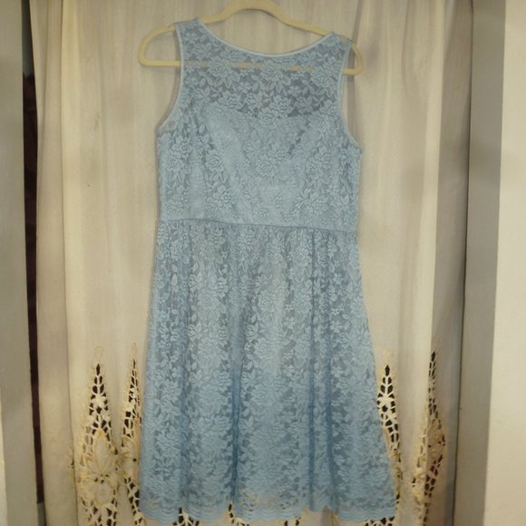 Simply Liliana Dresses & Skirts - Easter Sale Simply Liliana Lace Dress Sz 12 Blue  Sleeveless Fit Flare Satin Tie